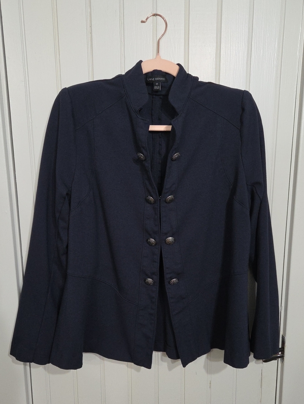 Lane Bryant Navy Military Peplum Jacket Silver Crest Buttons Size 14
